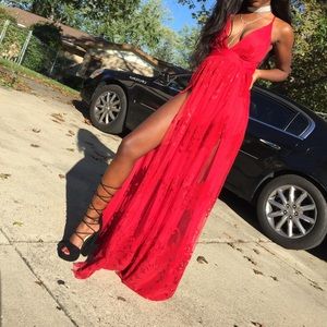 red long maxi dress
